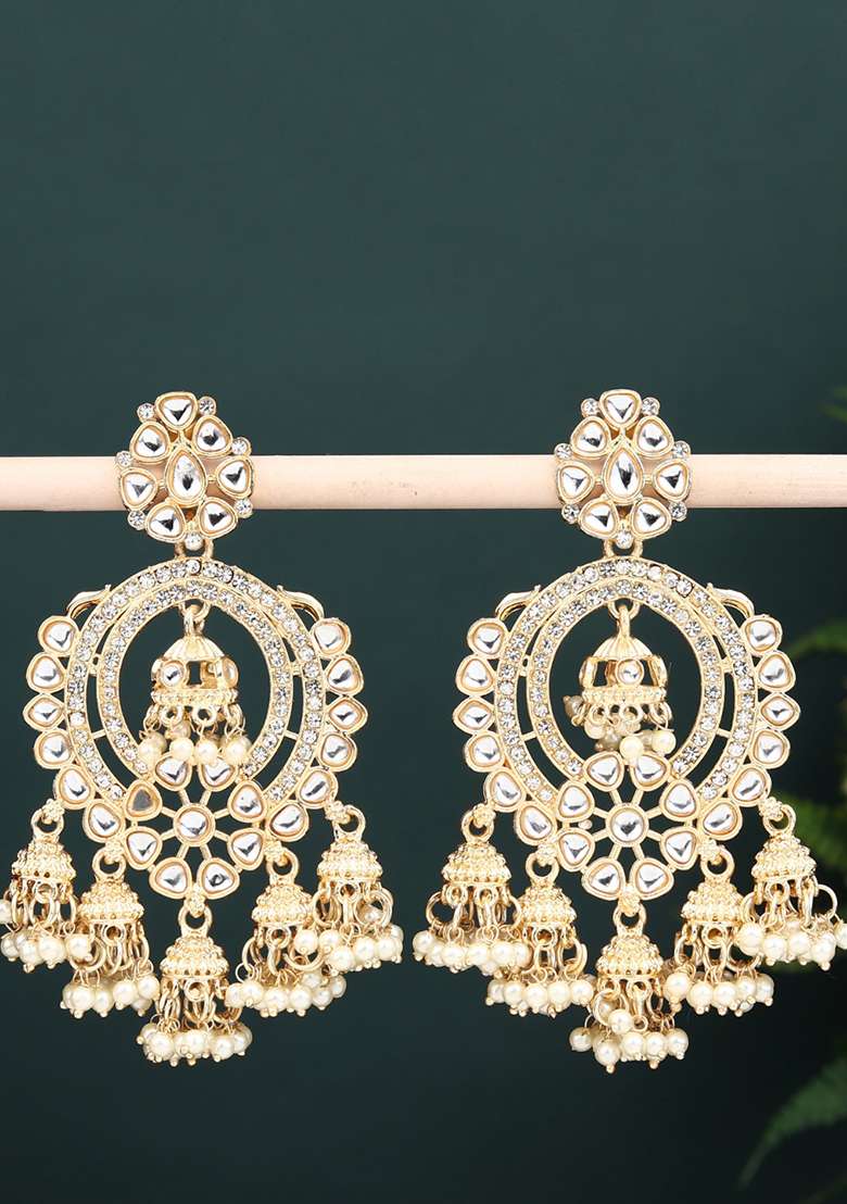 Gold Plated Kundan Chandbali - Indya