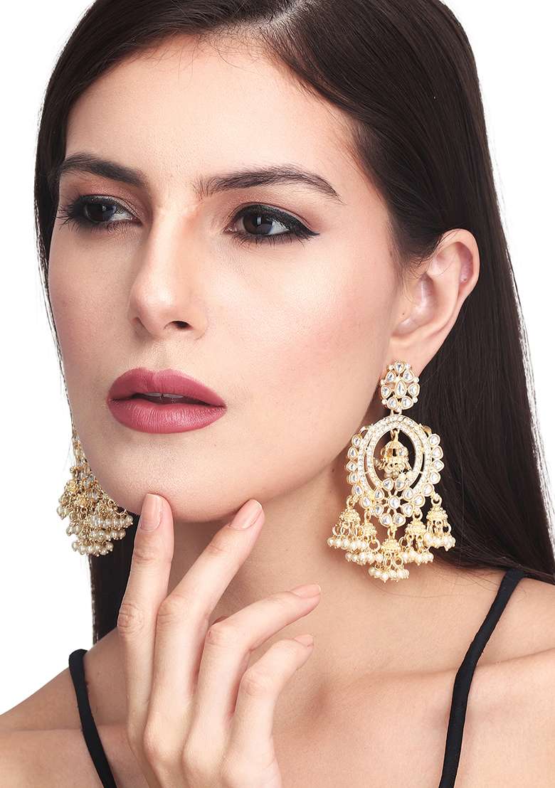 Gold Plated Kundan Chandbali - Indya