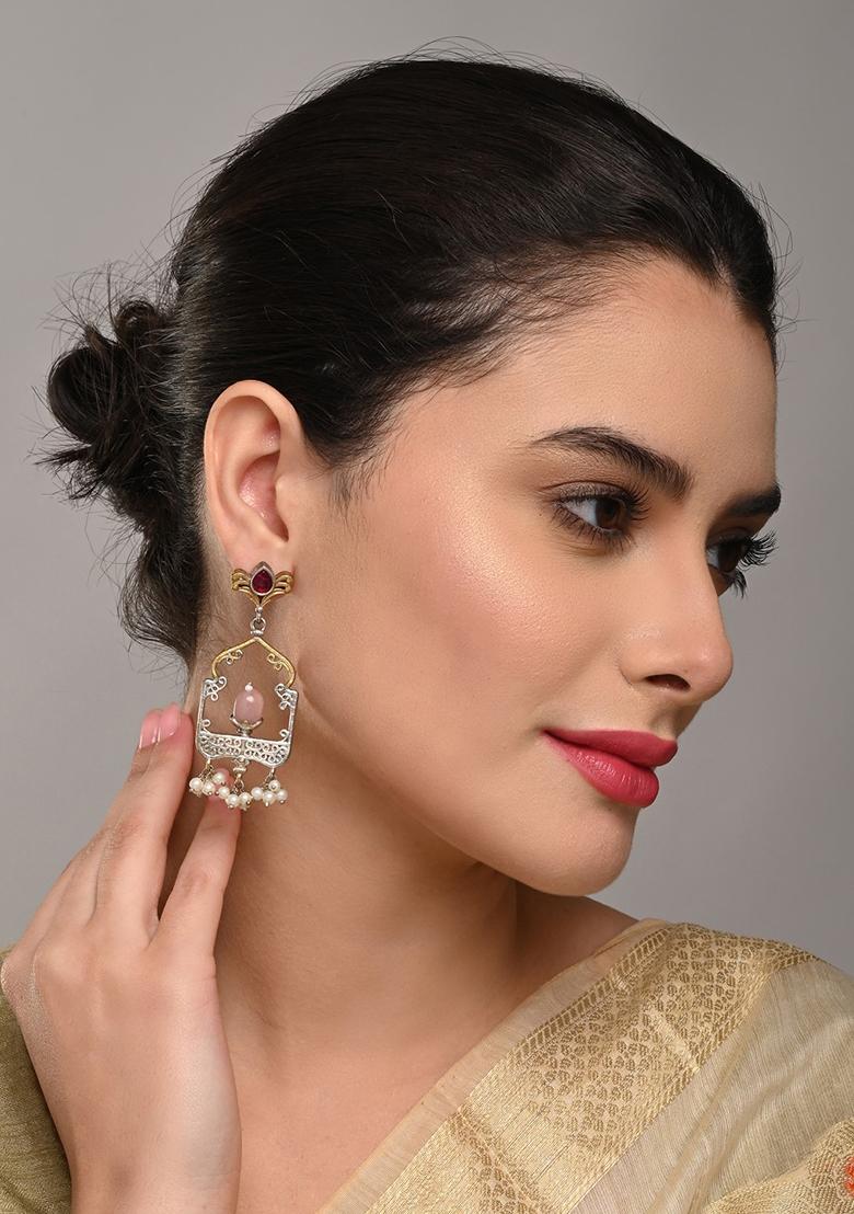 Elegant Dual Tone Jharokha Drop Earrings