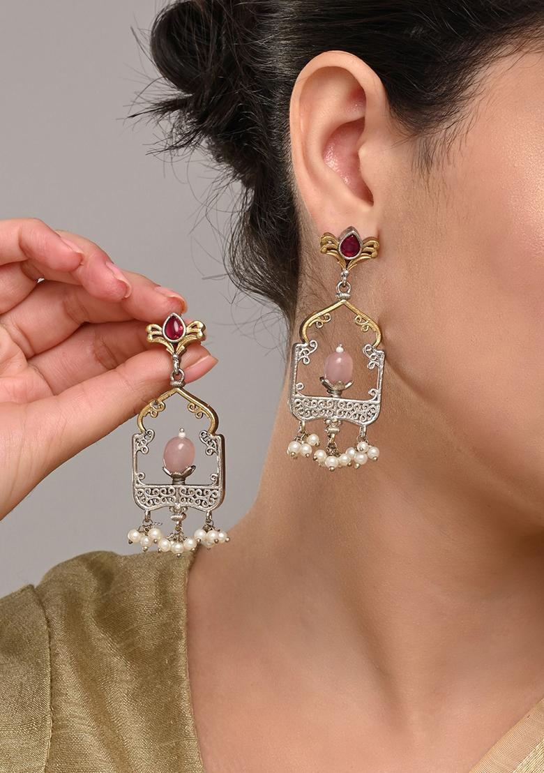 Elegant Dual Tone Jharokha Drop Earrings