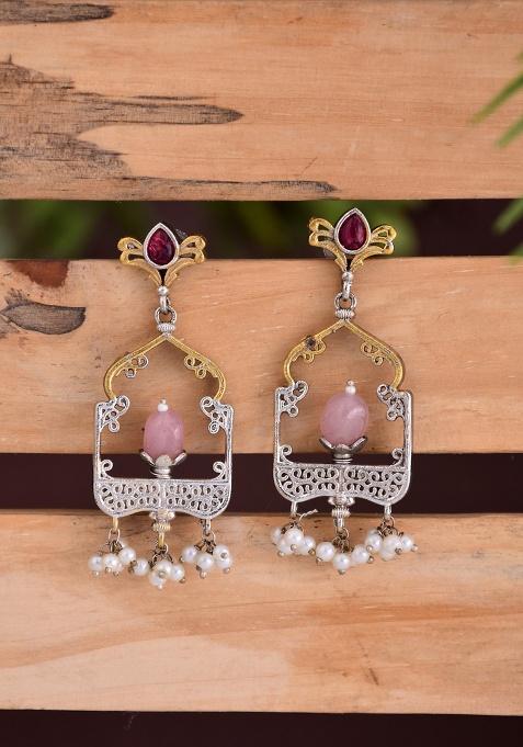 Elegant Dual Tone Jharokha Drop Earrings