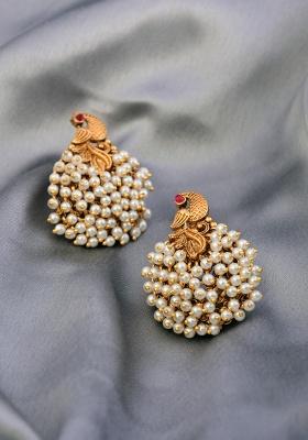 Temple Style Gold Plated Peacock Stud Earrings