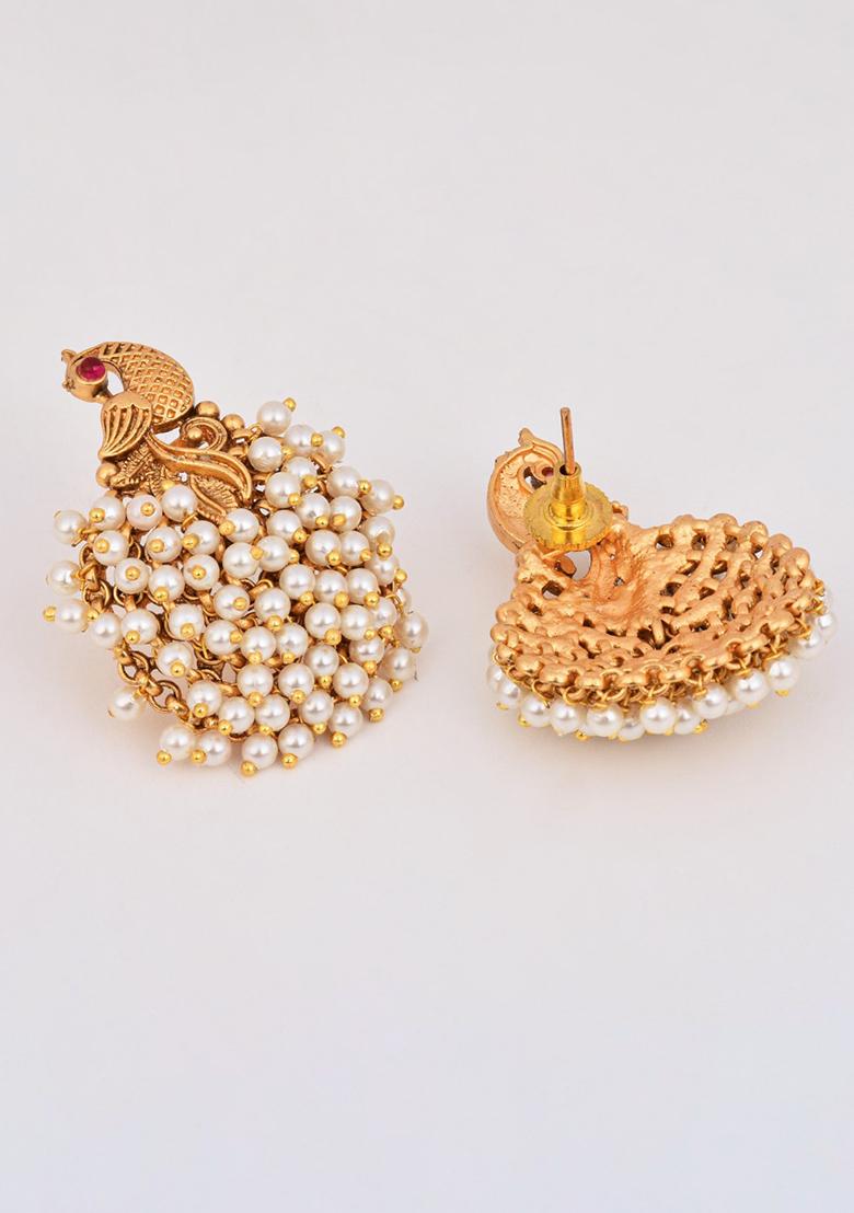 Temple Style Gold Plated Peacock Stud Earrings