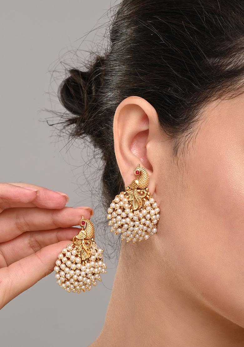 Temple Style Gold Plated Peacock Stud Earrings