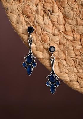 Silver Oxidised Finish Drop Earring With Ad Stone Mint  