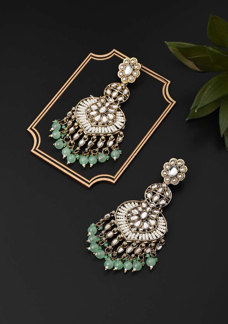 Gold Plated Meenakari Chandbali Mint - Indya