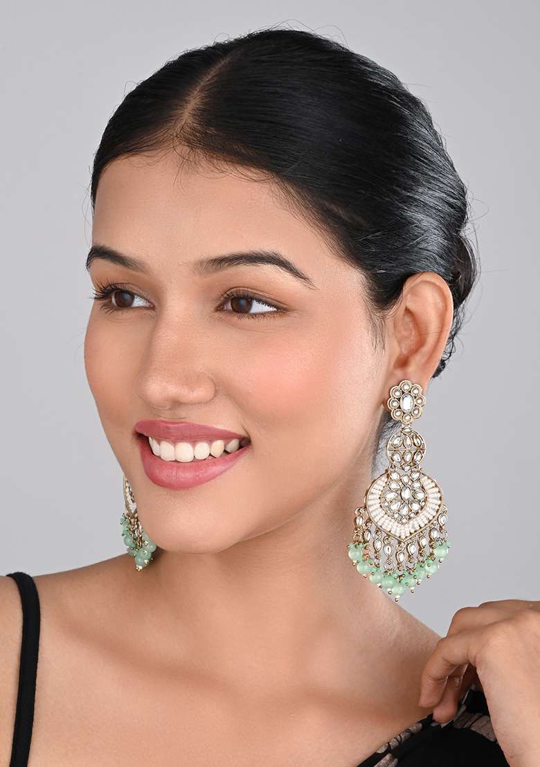 Gold Plated Meenakari Chandbali Mint - Indya