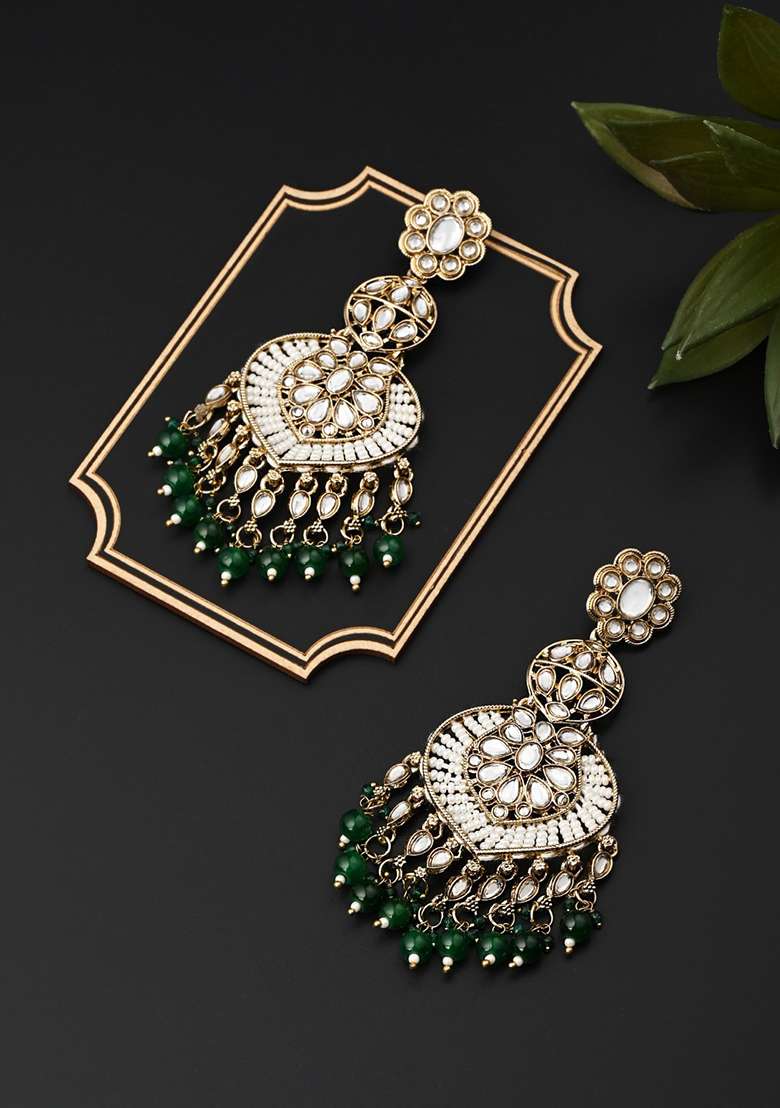 Gold Plated Meenakari Chandbali Green - Indya
