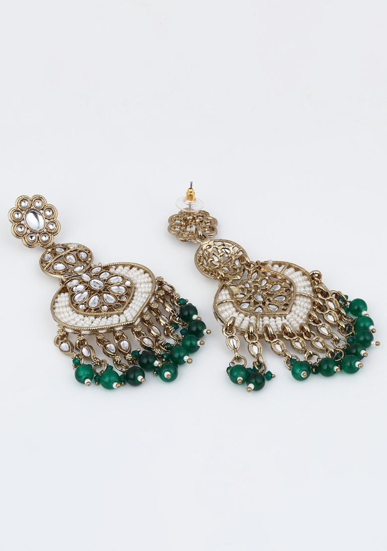 Gold Plated Meenakari Chandbali Green