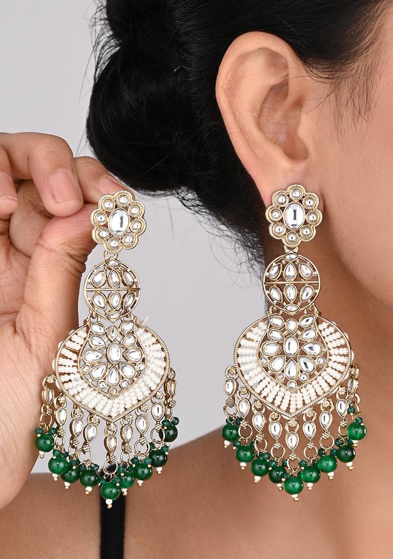 Gold Plated Meenakari Chandbali Green