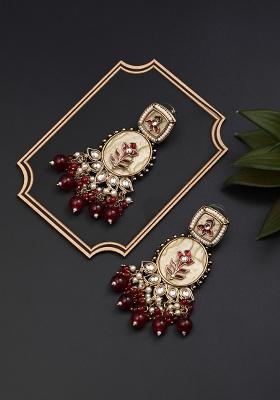 Contemporary Kundan Mop Meenakari Drop Earring Blue  