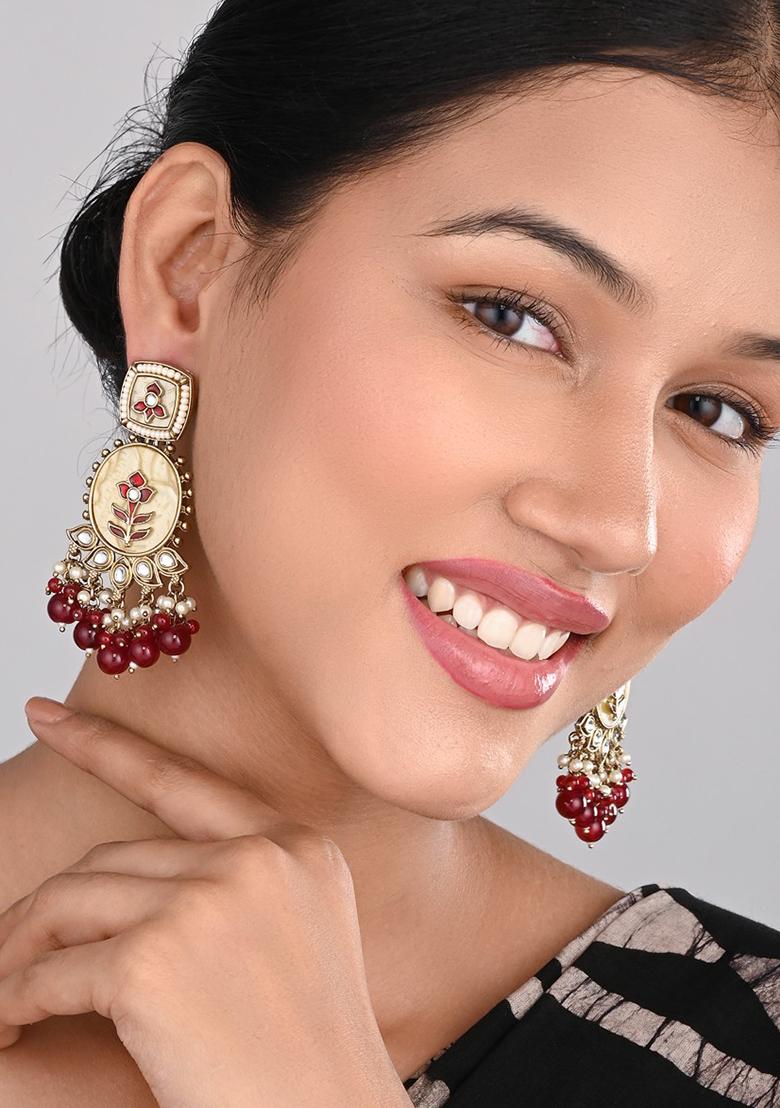 Contemporary Kundan Mop Meenakari Drop Earring Blue  