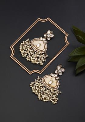 Contemporary Kundan Mop Meenakari Drop Earring Red