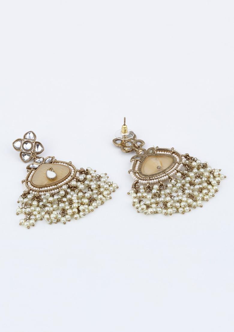 Contemporary Kundan Mop Meenakari Drop Earring Red