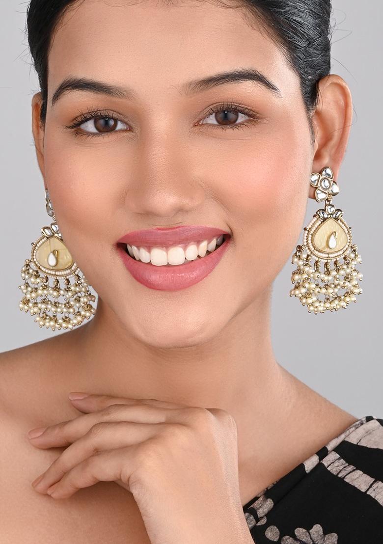 Contemporary Kundan Mop Meenakari Drop Earring Red