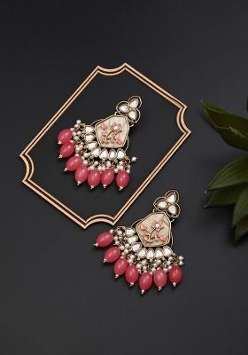 Contemporary Kundan Mop Meenakari Chandbali Earring  