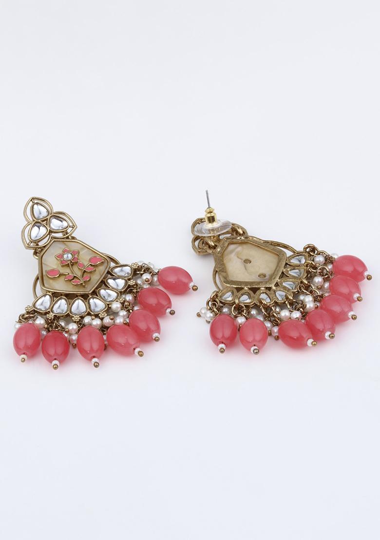 Contemporary Kundan Mop Meenakari Chandbali Earring  