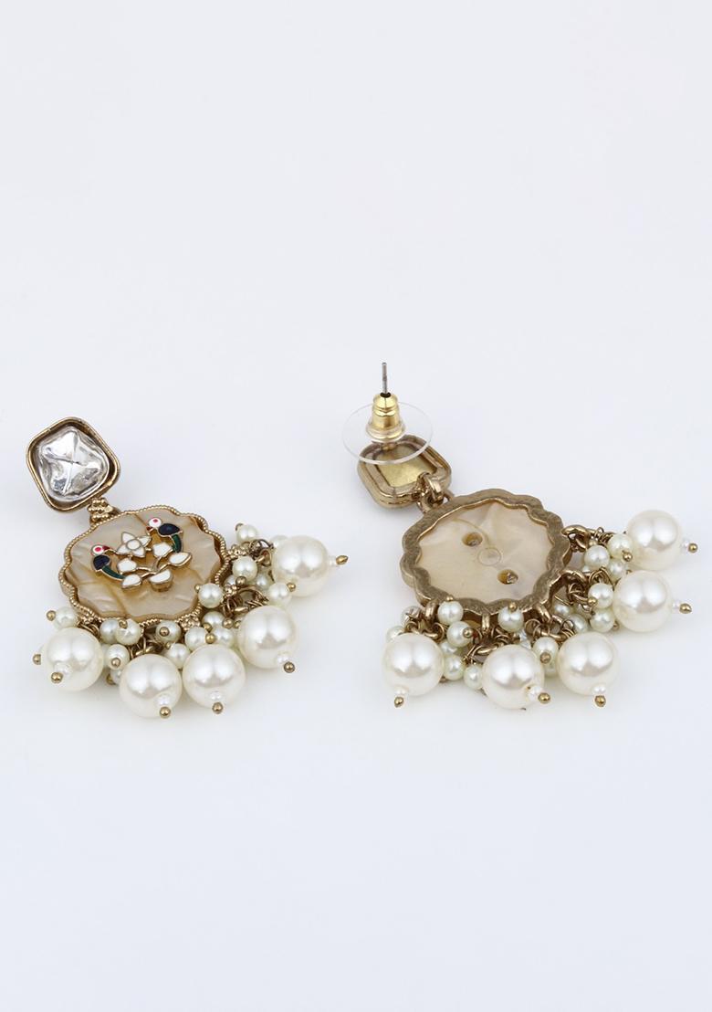 Contemporary Kundan Mop Meenakari Drop Earring