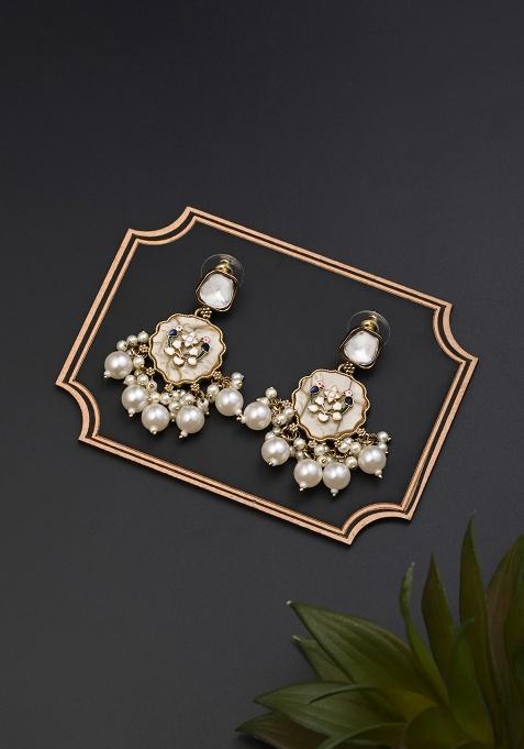 Contemporary Kundan Mop Meenakari Drop Earring