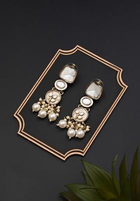 Contemporary Kundan Mop Meenakari Drop Earring  