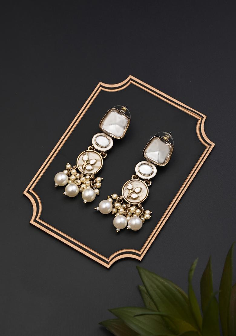 Contemporary Kundan Mop Meenakari Drop Earring  