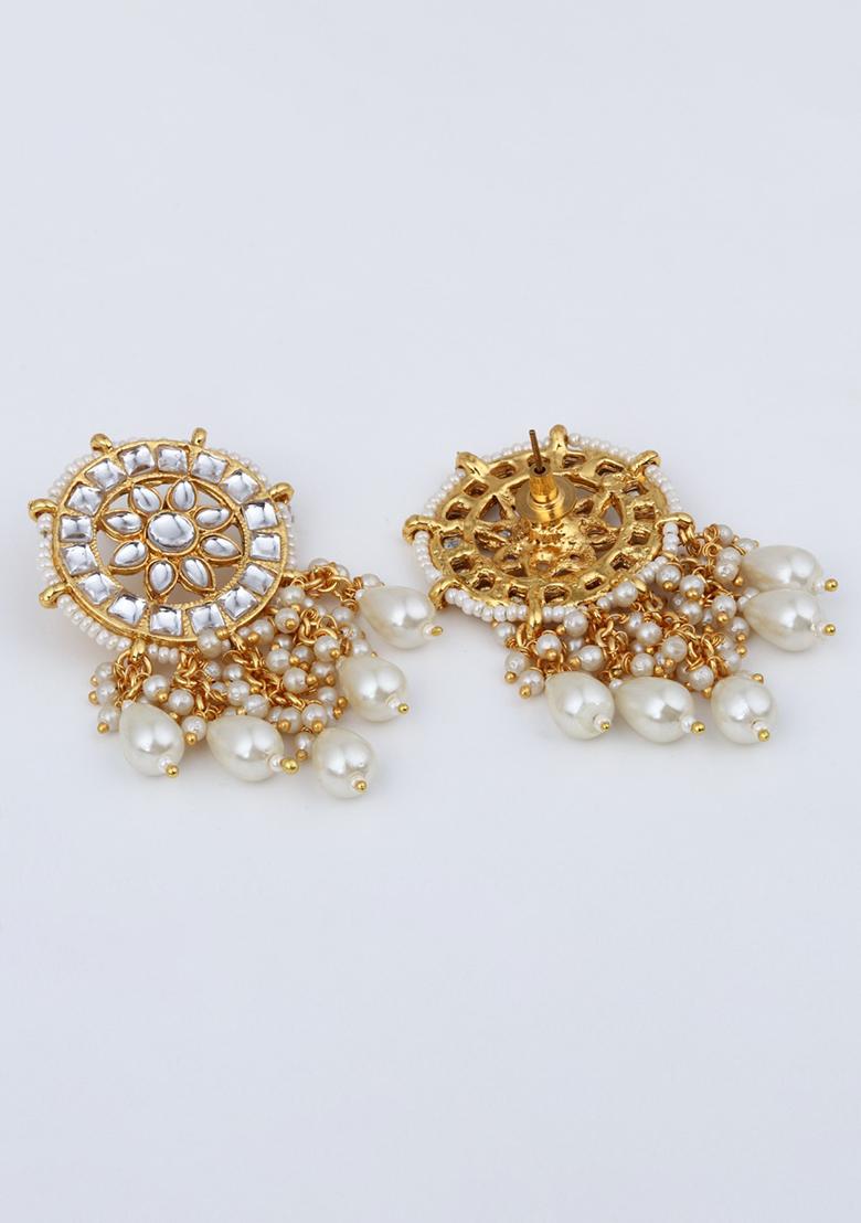 Meenakari Kundan Drop Earring Gold White  