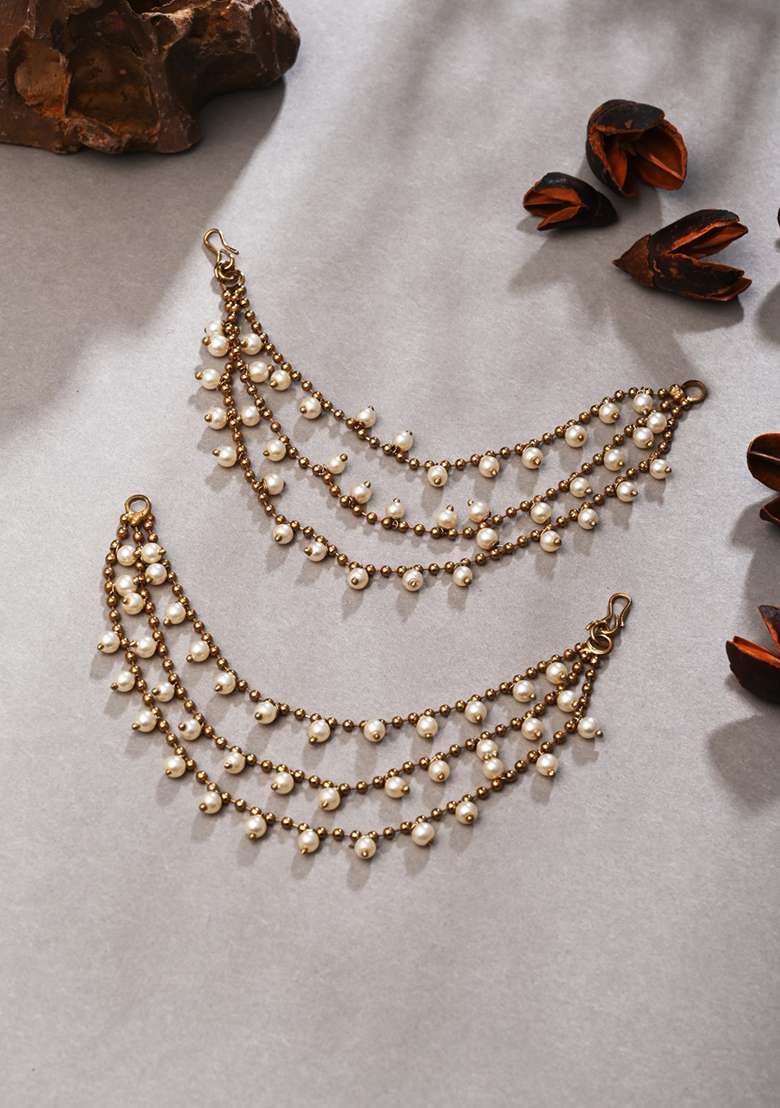 Gold Plated Ear Chains Small Beads 1 - Indya