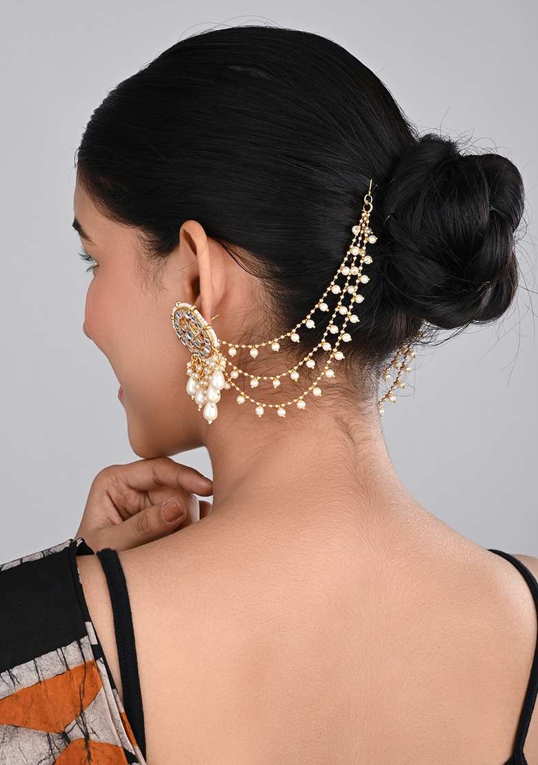 Gold Plated Ear Chains Small Beads 1 - Indya