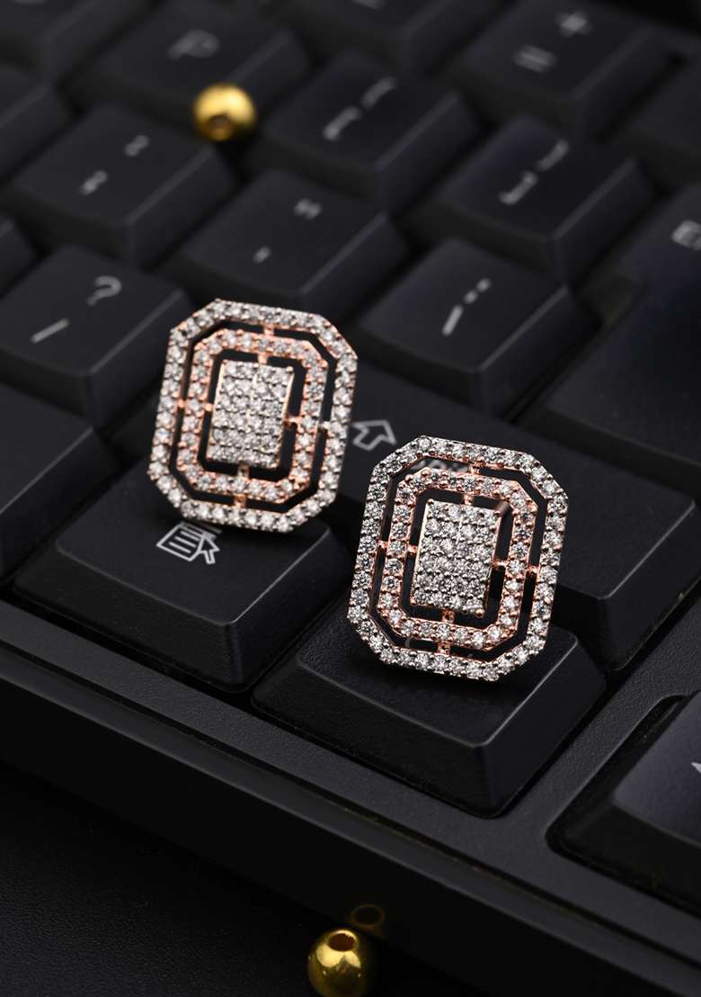 Rose Gold Plated Oval Studs   - Indya
