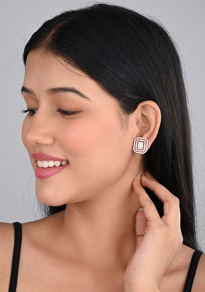 Rose Gold Plated Oval Studs   - Indya
