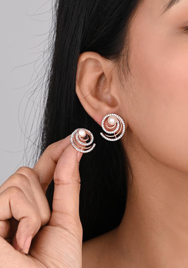 Rose Gold Plated Oval Studs   2