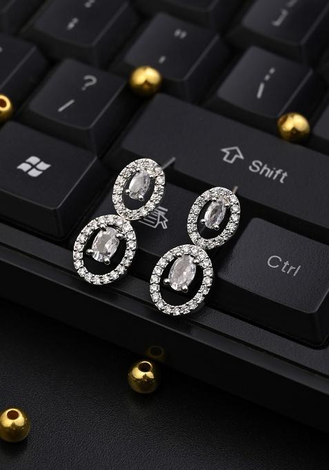 Rhodium Plated Oval Drop Earring  