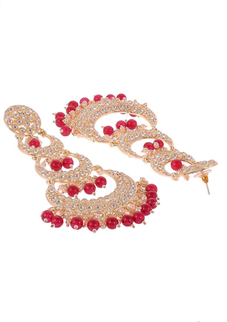Gold Plated Kundan Studded Layered Statement Earrings - Indya