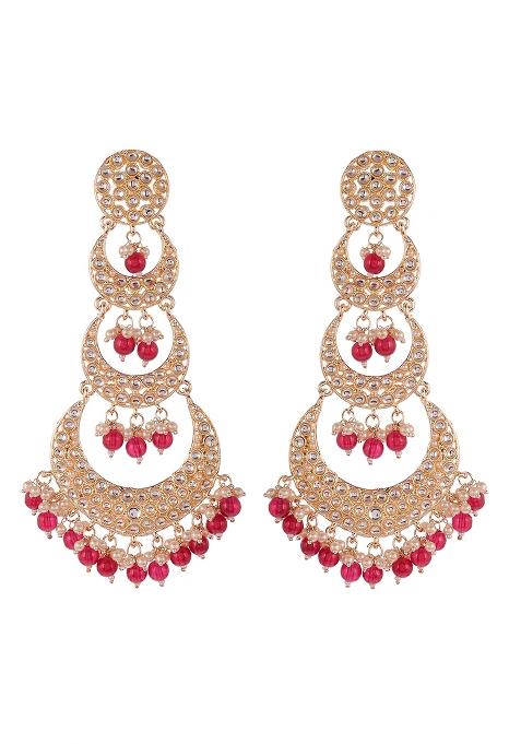 Gold Plated Kundan Studded Layered Statement Earrings