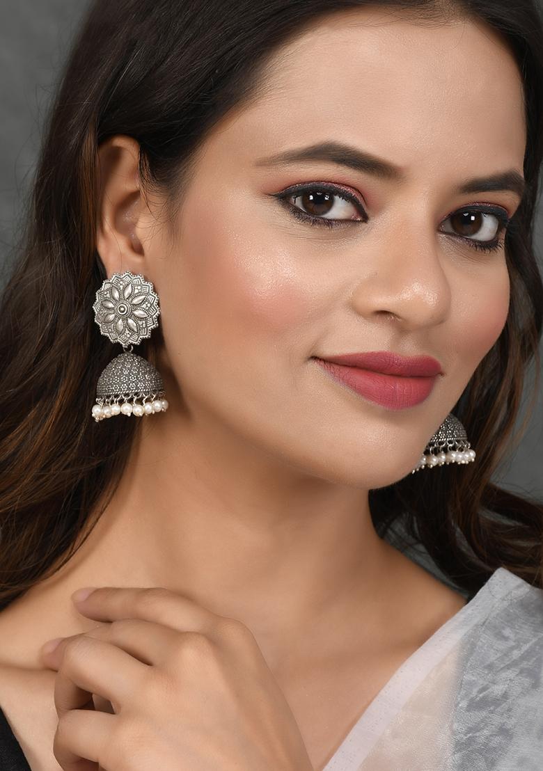 Oxidised Silver Jhumki Earrings