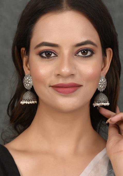 Oxidised Silver Jhumki Earrings