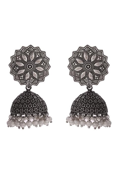 Oxidised Silver Jhumki Earrings