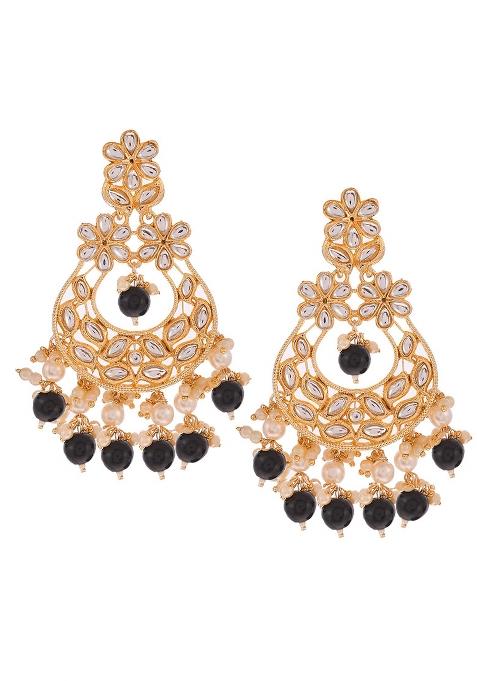 Traditional Kundan And Black Stones Chandbali Drop Earrings