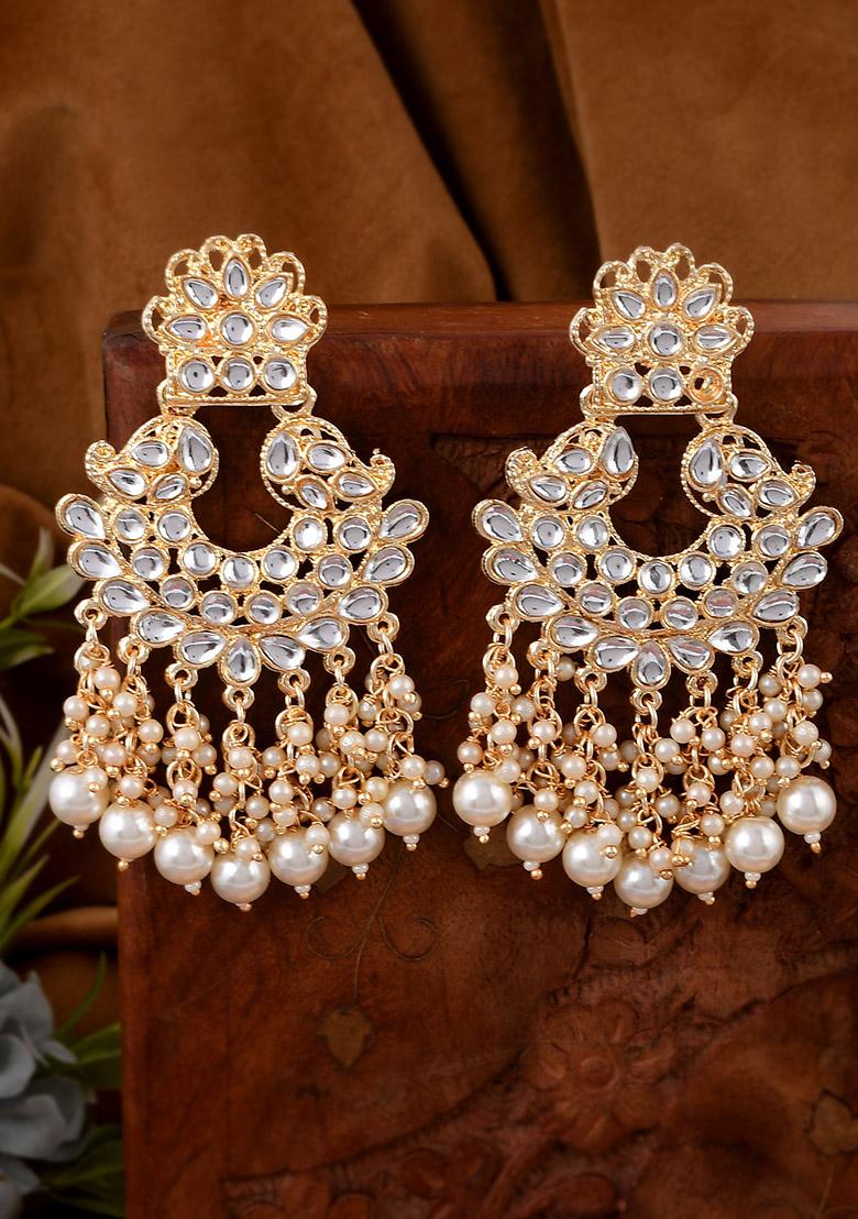 Traditional Gold Plated Kundan And Pearl Chandbali Earrings