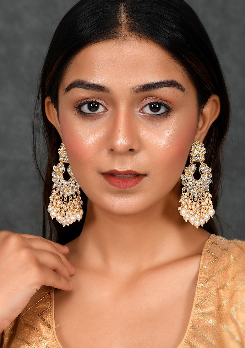 Traditional Gold Plated Kundan And Pearl Chandbali Earrings