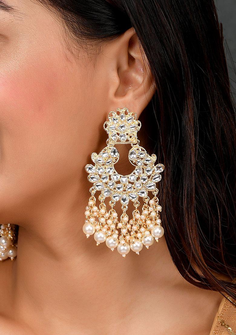 Traditional Gold Plated Kundan And Pearl Chandbali Earrings