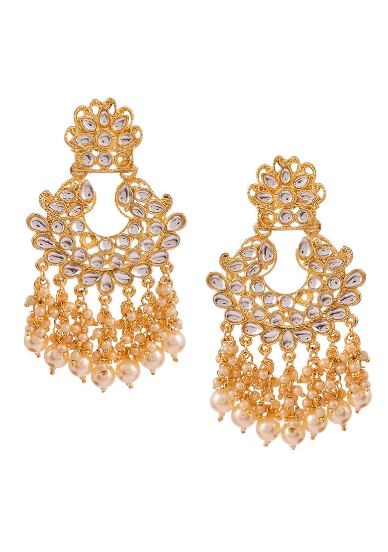 Traditional Gold Plated Kundan And Pearl Chandbali Earrings