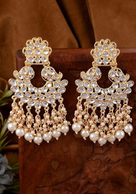 Traditional Gold Plated Kundan And Pearl Chandbali Earrings