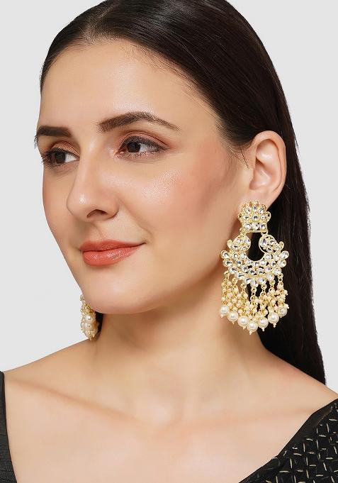 Traditional Gold Plated Kundan And Pearl Chandbali Earrings