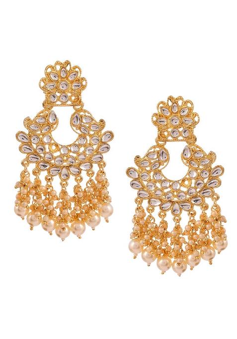 Traditional Gold Plated Kundan And Pearl Chandbali Earrings