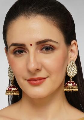 Red Meenakari Teardrop Kundan Jhumkas