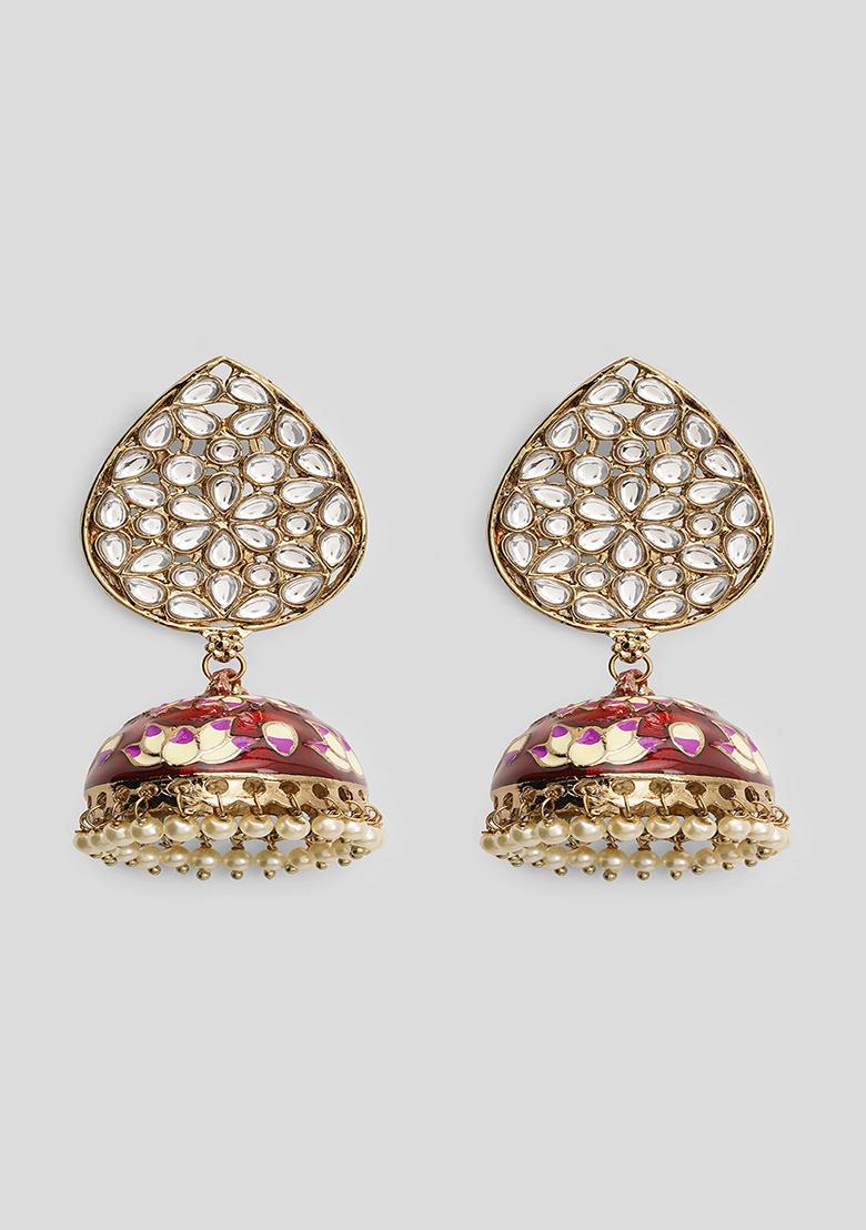 Red Meenakari Teardrop Kundan Jhumkas