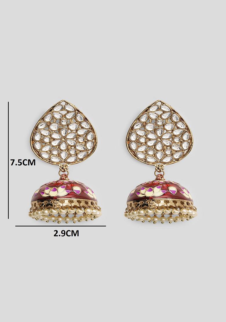 Red Meenakari Teardrop Kundan Jhumkas