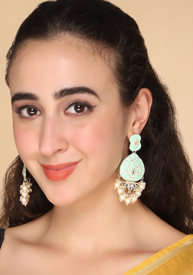 Mint Green Meenakari Drop Earrings