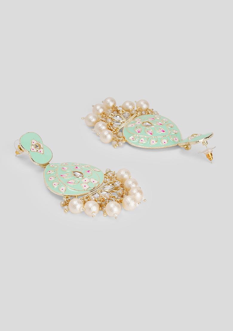 Mint Green Meenakari Drop Earrings - Indya